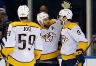 Roman Josi, Ryan O'Reilly, and Filip Forsberg of the Nashville Predators